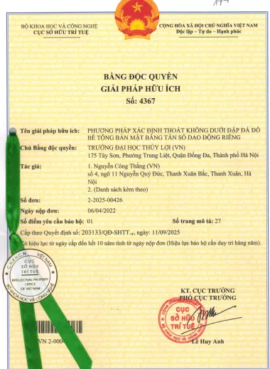 Giảng viên Trường Đại học Thủy lợi nhận Bằng Độc quyền Giải pháp hữu ích