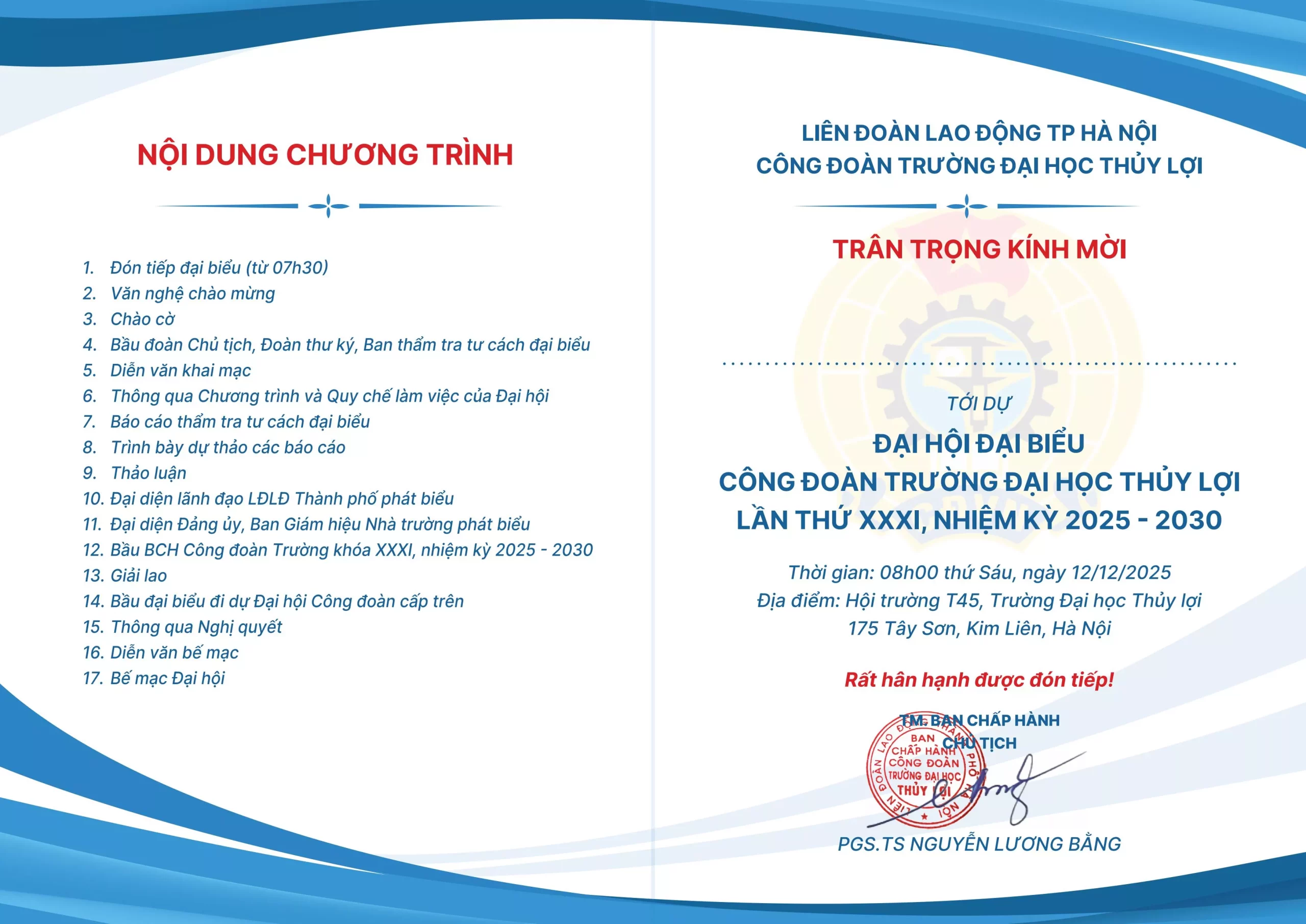 Đại hội đại biểu Công đoàn Trường Đại học Thủy lợi lần thứ XXXI, nhiệm kỳ 2025 – 2030