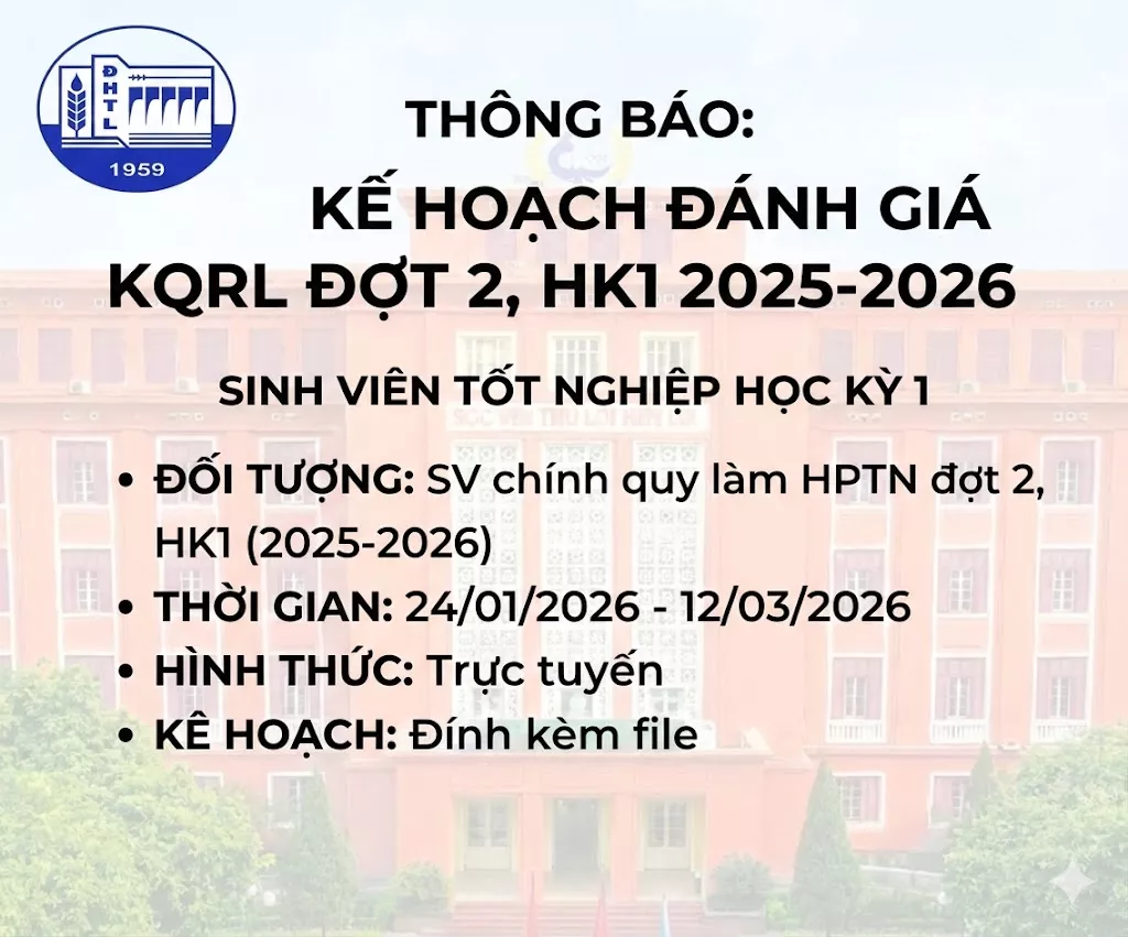 Thông báo kế hoạch đánh giá kết quả rèn luyện sinh viên tốt nghiệp Đợt 2 – Học kỳ 1 năm học 2025-2026