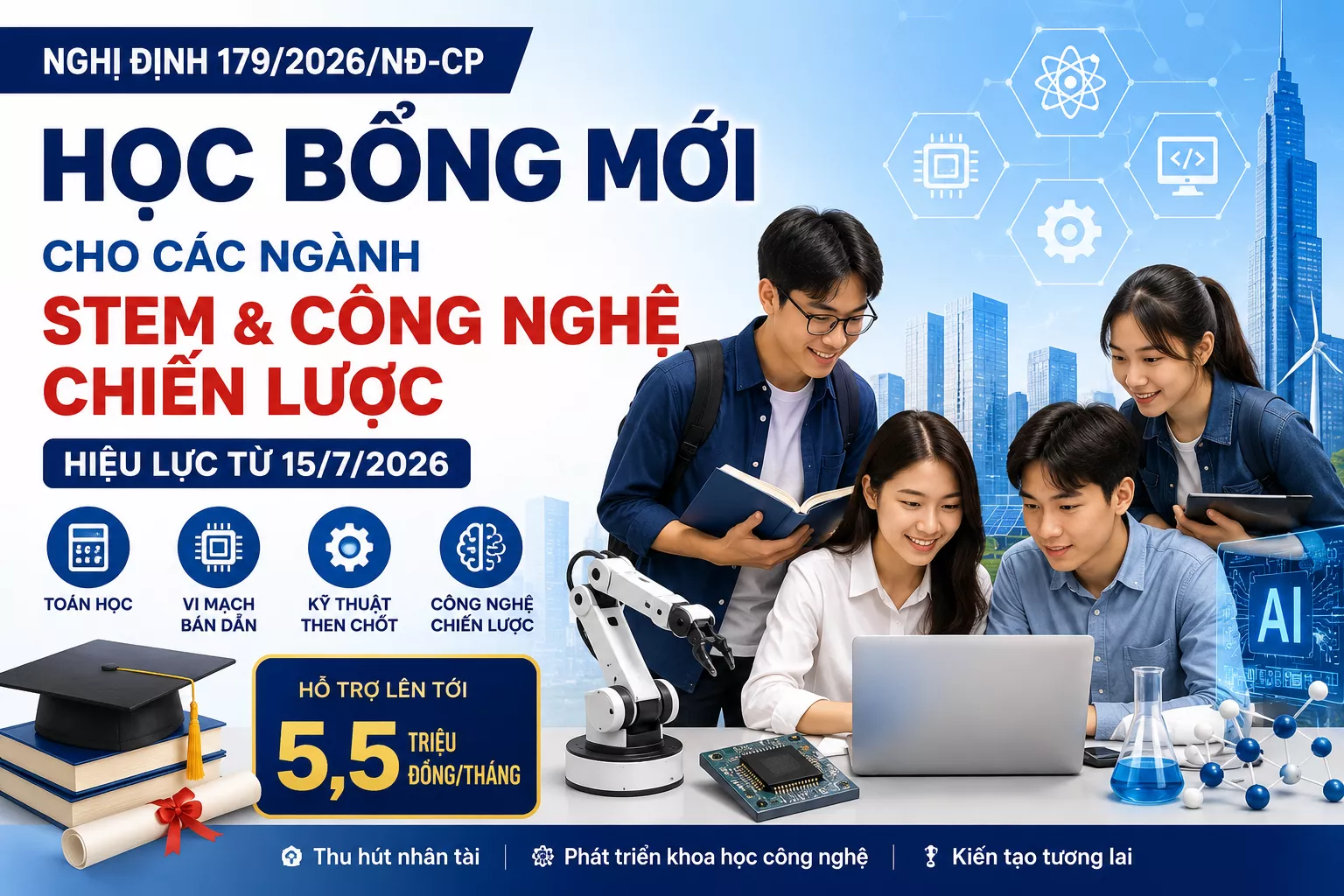 Chính phủ ban hành chính sách học bổng mới cho các ngành STEM, công nghệ chiến lược từ năm 2026
