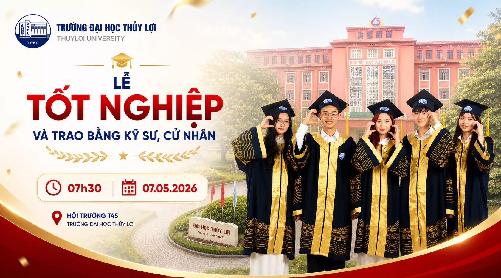 Lễ tốt nghiệp và trao bằng kỹ sư, cử nhân năm 2026 tại Trường Đại học Thủy lợi