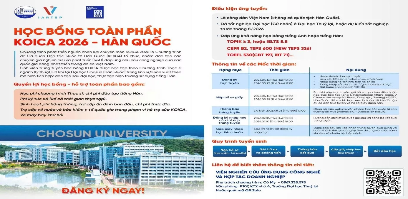 Thúc đẩy hợp tác quốc tế, mở rộng cơ hội học tập giữa Trường Đại học Thủy lợi và Đại học Chosun (Hàn Quốc)