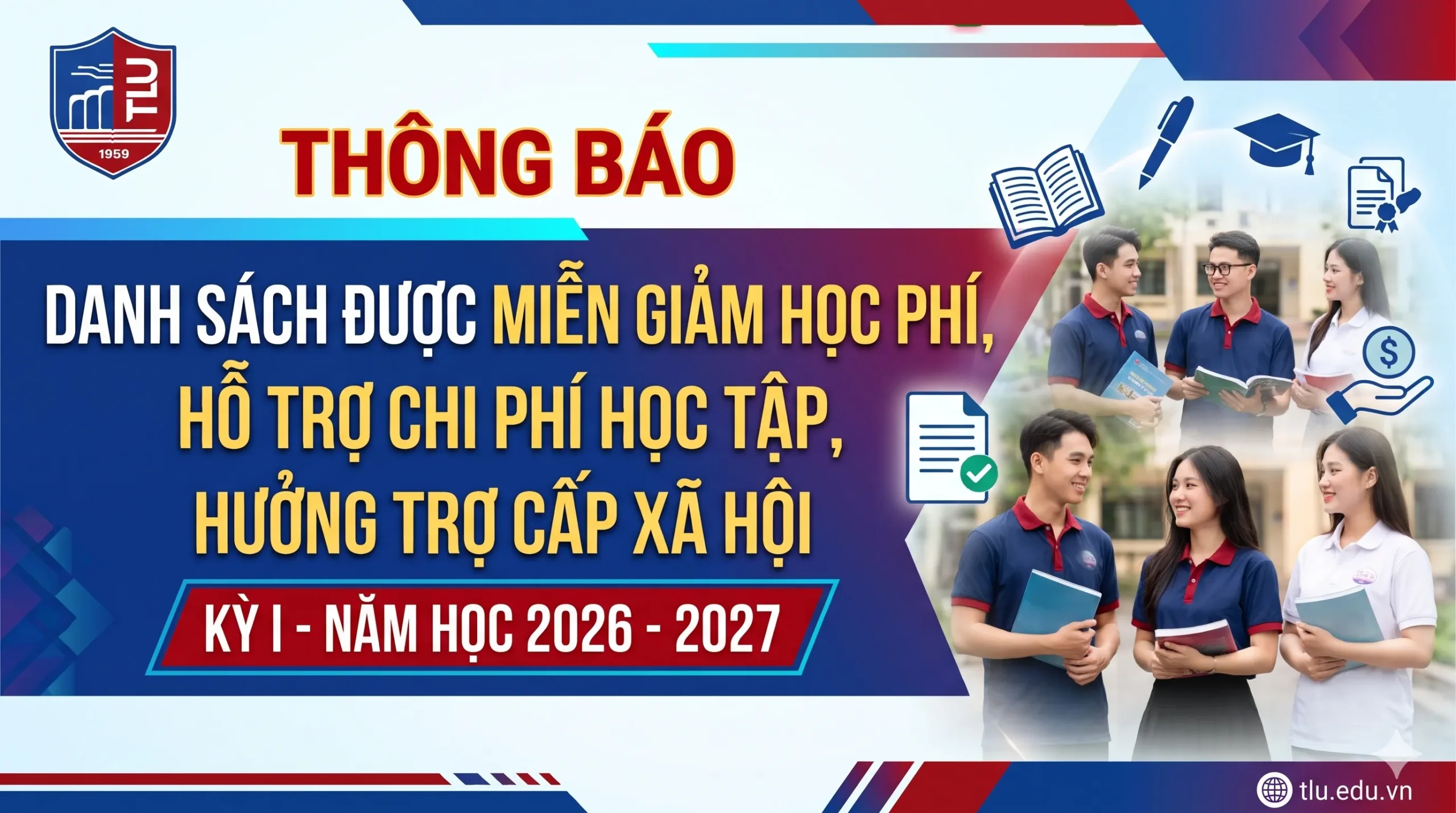 Thông báo Danh sách được miễn giảm học phí, hỗ trợ chi phí học tập, hưởng trợ cấp xã hội kỳ I năm học 2026-2027
